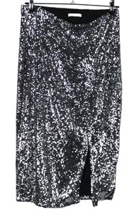 Dámska čierno-strieborná flitrová midi sukňa TU