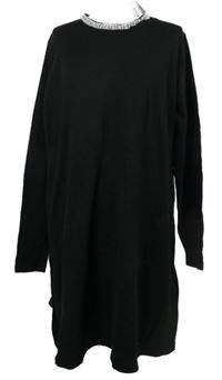 Nové - Dámské černé svetrové šaty se štrasovým límečkem Primark 