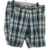 Pánske tmavomodro-zelené kockované plátenné kraťasy Luciano