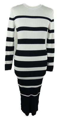 Dámské bílo-černé pruhované žebrované pletené šaty Primark 