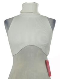 Nové - Dámsky biely rebrovaný pletený crop top s rolákom Shein