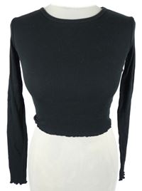 Dámské černé žebrované crop triko Pull&Bear