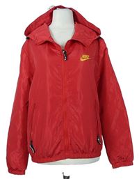 Dámska červená šušťáková športová bunda s logom a kapucňou Nike
