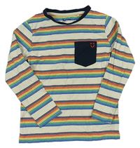 Béžovo-farebné pruhované tričko s vreckom Tu