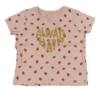 Svetloružové tričko s jahůdkami a nápisom Primark
