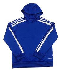 Modrá sportovní mikina s proužky a kapucí Adidas