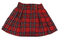 Červeno-tmavomodro-biela kockovaná skladaná sukňa Primark