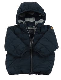 Tmavomodrá šusťáková zimní bunda s kapucí Next