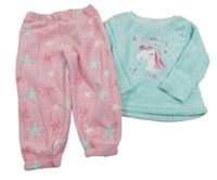 Modro-ružové chlpaté pyžama s jednorožcom