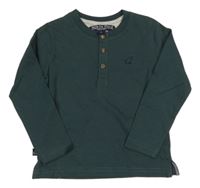 Tmavozelené triko s knoflíčky a výšivkou 