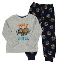 Sivo-tmavomodré chlpaté pyžama s lenochodem Primark