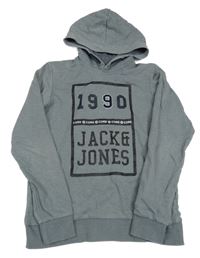Šedá melírovaná mikina s nápisem a kapucí Jack & Jones