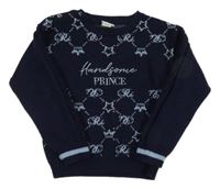 Tmavomodrý vzorovaný sveter s nápisom River Island