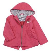 Malinová šusťáková jarní bunda s ptáčkem a kapucí C&A