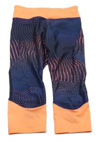Tmavomodro-neónově oranžové vzorované športové capri legíny Decathlon