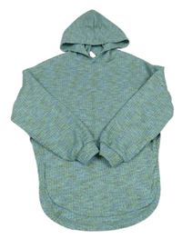 Modro-zelená melírovaná rebrovaná mikina s kapucňou Shein