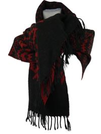 Dámská černo-červená vzorovaná šála s třásněmi 