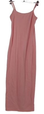 Dámské světlerůžové vzorované dlouhé šaty s rozparkem 