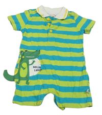 Modrozelený bavlnený kraťasový overal s krokodílom Liegelind