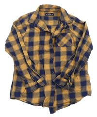 Tmavomodro-béžová kockovaná flanelová košeľa Matalan