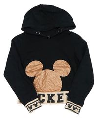 Černá crop mikina s Mickeym a kapucí Disney