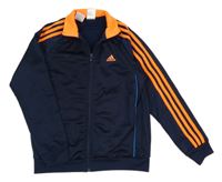 Tmavomodrá sportovní propínací mikina s neonovými pruhy Adidas