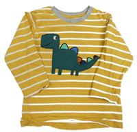 Okrovo-bílé pruhované triko s dinosaurem Matalan
