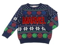Tmavomodro-barevný vzorovaný svetr Marvel
