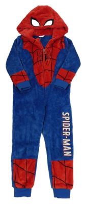 Modro-červená chlupatá kombinéza s kapucí - Spiderman 