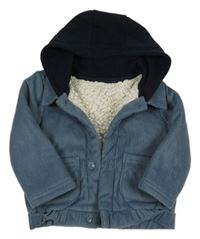 Modrošedá menšestrová zateplená bunda s kapucňou