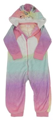 Barevná duhová chlupatá kombinéza s kapucí - jednorožec Primark