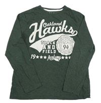 Tmavozelené melírované tričko s nápisom zn. Rebel