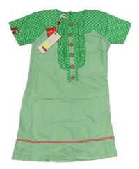 Zeleno-bílé pruhované plátěné šaty s knoflíčky Name it