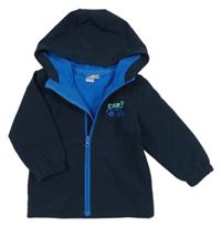 Tmavomodrá softshellová bunda s autom a kapucňou