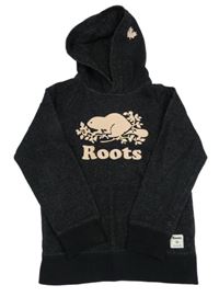 Čierna melírovaná mikina s logom a kapucňou Roots