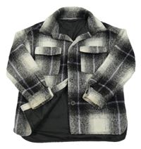 Čierno-bielo-fialová kockovaná košeľová podšitá bunda Dunnes Stores