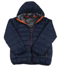 Tmavomodrá prošívaná šusťáková zateplená bunda s kapucí Next