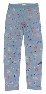 Světlemodré květované silnější legíny s třpytivým pasem 