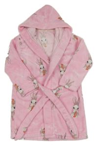 Světlerůžový chlupatý župan se zajíčky a kapucí 