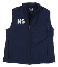 Tmavomodrá šušťáková zateplená vesta s písmeny