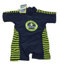 Nové - Tmavomodro-pruhovaný UV overal s opicou