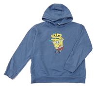 Modrošedá mikina so Spongebobem a kapucňou