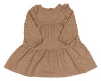 Starorůžovo-hnedo-smotanové vzorované úpletové šaty s volánikmi PRIMARK