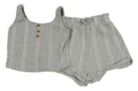 2set - Šedý žebrovaný pletený crop top + kraťasy Shein