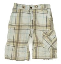 Bielo-hnedo-modré kockované plátenné kraťasy s vreckom H&M