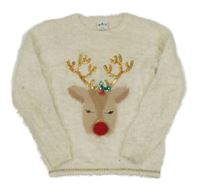 Smotanový chlpatý sveter s jeleňom George
