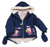 Tmavomodrá šusťáková zimní bunda s Pepinou a kapucí + rukavice Nutmeg