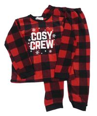 Červeno-černé kostkované fleecové pyžamo s nápisem 