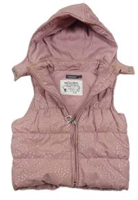 Růžová šusťáková prošívaná zateplená vesta s puntíky a odepínací kapucí In Extenso