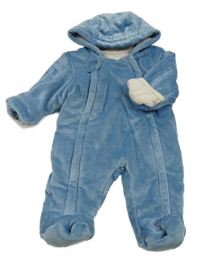 Modrá plyšová zateplená kombinéza s kapucí M&S